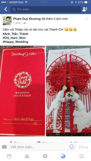 Sao Việt đua nhau khoe ảnh thiệp đám cưới của Trấn Thành và Hari Won