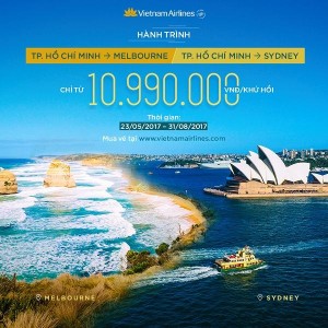 Giá vé khứ hồi Việt Nam đi Úc của Vietnam Airlines chỉ từ 10.990.000 đồng