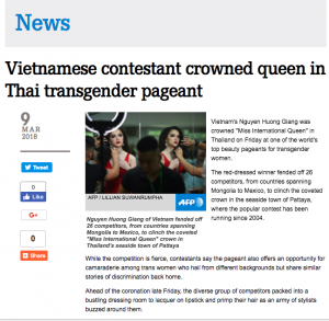 Phản ứng của truyền thông quốc tế trước chiến thắng của Hương Giang idol tại Hoa hậu Chuyển giới quốc tế 2018