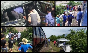 Hiện trường thảm khốc vụ tàu hỏa tông ô tô ở Bình Thuận, 3 người chết