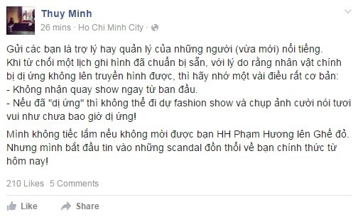 MC Thùy Minh tố Hoa hậu Phạm Hương chảnh chọe, thiếu chuyên nghiệp