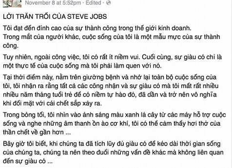 Lời trăn trối giả mạo của Steve Jobs ồn ào Facebook Việt